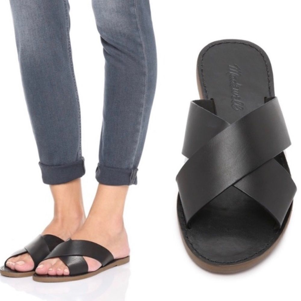 Madewell Raven Black Criss Cross Leather Sandals